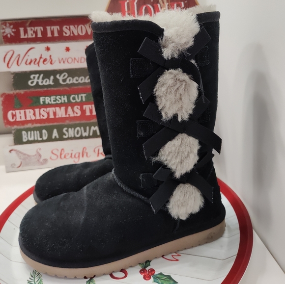 🖤EUC UGG Koolaburra 1015875 Victoria Tall Suede Fur Lined Boot, Black, 6 - Picture 7 of 10